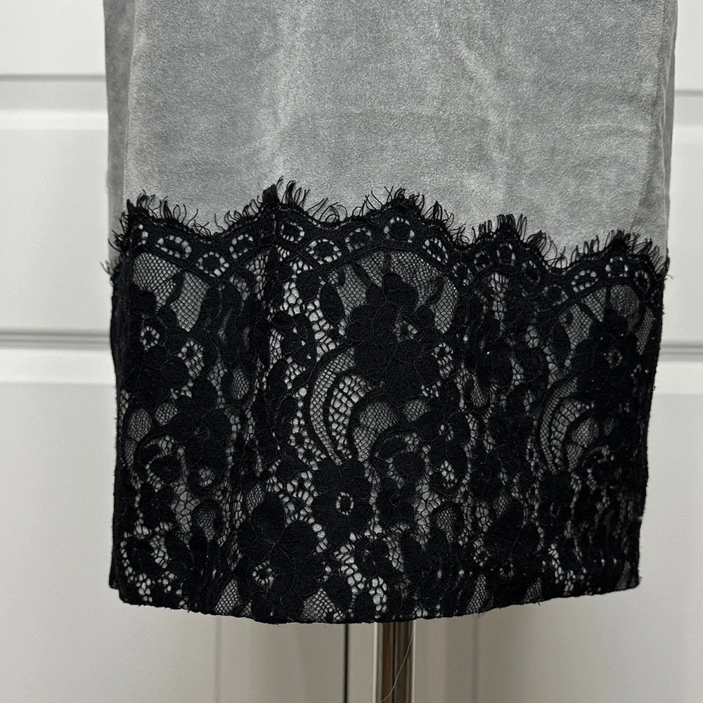 Calvin Klein Grey Faux Suede Lace Sleeveless Sheath Fitted Midi Dress Size 4